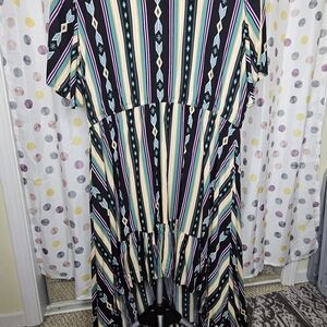 XXL Wrangler Retro Multicolor Striped High-Low Western Maxi Dress